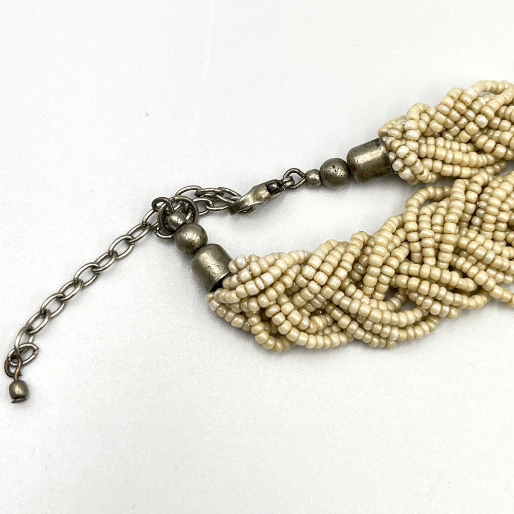 Vintage Multi-Strand Braided Seed Bead Necklace Cream Blue Brown Boho Retro - Picture 4 of 15